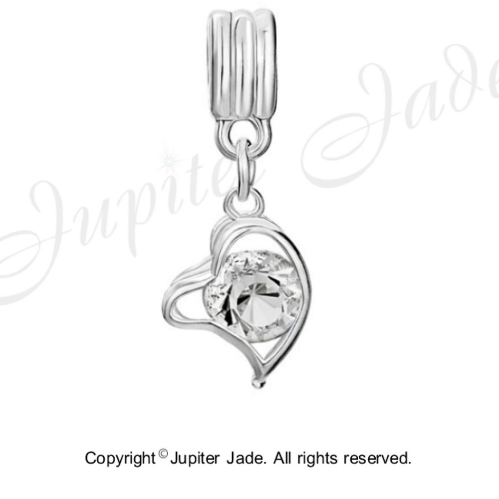 Pugster Crystal Heart Dangle Charm - Fits Pandora - Picture 2 of 2